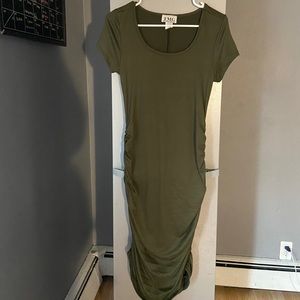 Olive green scrunch maternity dress